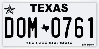 TX license plate DOM0761