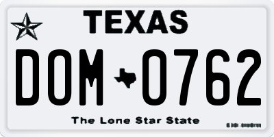 TX license plate DOM0762