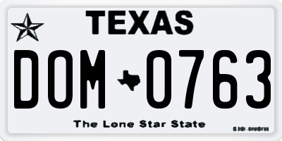 TX license plate DOM0763