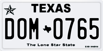 TX license plate DOM0765