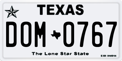 TX license plate DOM0767