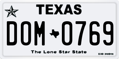 TX license plate DOM0769