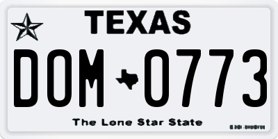 TX license plate DOM0773