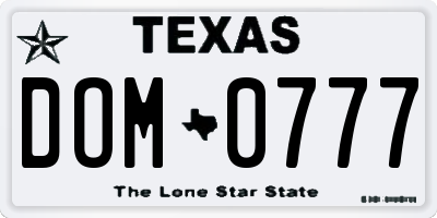TX license plate DOM0777