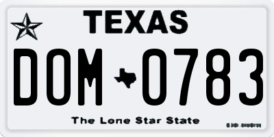 TX license plate DOM0783
