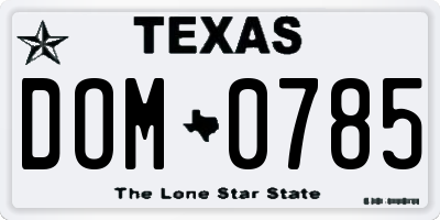 TX license plate DOM0785