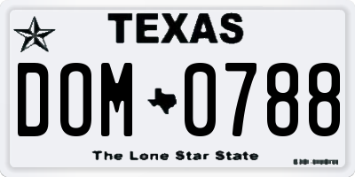 TX license plate DOM0788