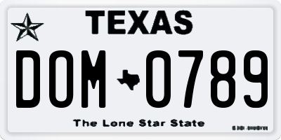 TX license plate DOM0789