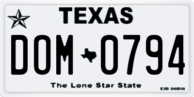 TX license plate DOM0794