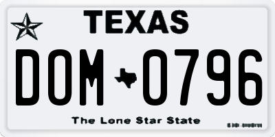 TX license plate DOM0796
