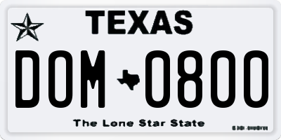TX license plate DOM0800