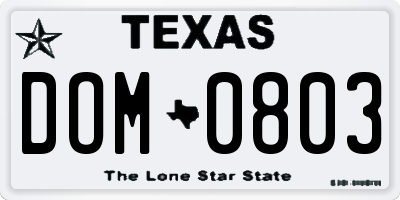 TX license plate DOM0803