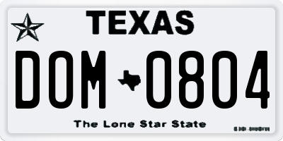 TX license plate DOM0804