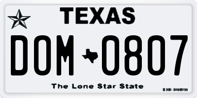 TX license plate DOM0807