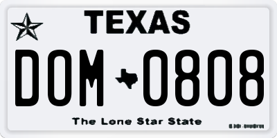 TX license plate DOM0808