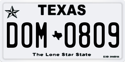 TX license plate DOM0809