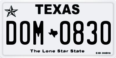 TX license plate DOM0830