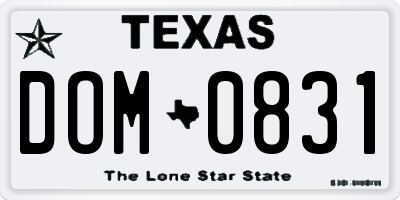 TX license plate DOM0831
