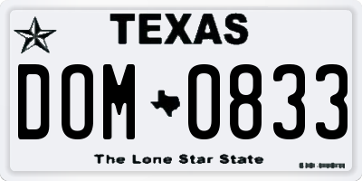 TX license plate DOM0833