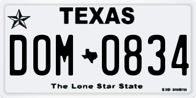 TX license plate DOM0834