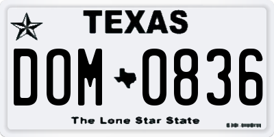 TX license plate DOM0836