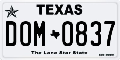 TX license plate DOM0837