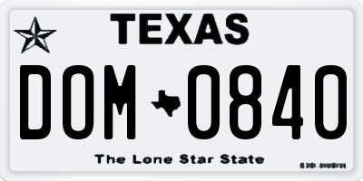TX license plate DOM0840