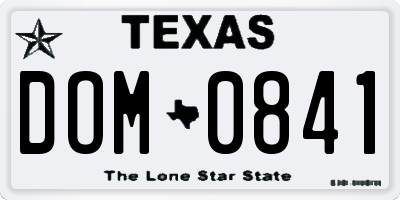 TX license plate DOM0841