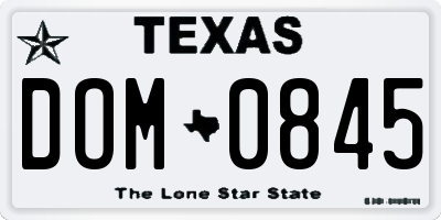 TX license plate DOM0845