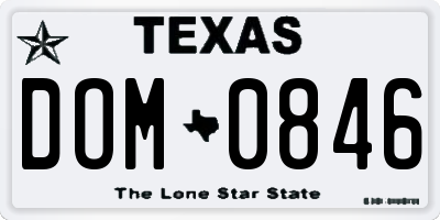TX license plate DOM0846
