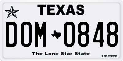 TX license plate DOM0848