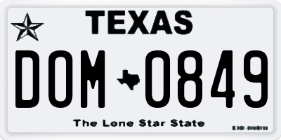 TX license plate DOM0849