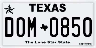 TX license plate DOM0850