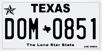 TX license plate DOM0851