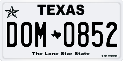 TX license plate DOM0852