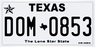 TX license plate DOM0853