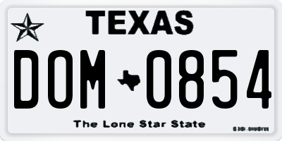 TX license plate DOM0854