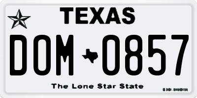 TX license plate DOM0857