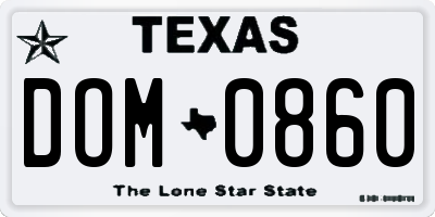 TX license plate DOM0860