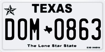TX license plate DOM0863