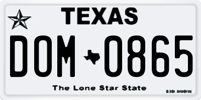 TX license plate DOM0865