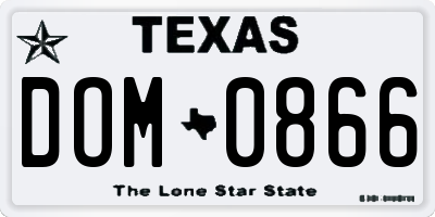 TX license plate DOM0866