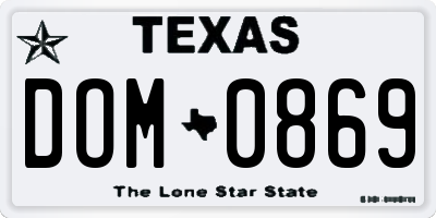 TX license plate DOM0869