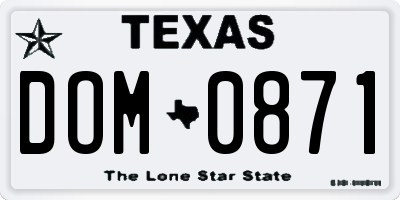 TX license plate DOM0871