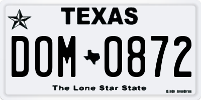 TX license plate DOM0872