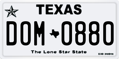 TX license plate DOM0880