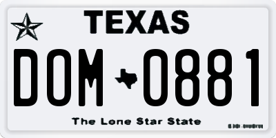 TX license plate DOM0881