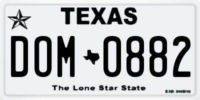 TX license plate DOM0882
