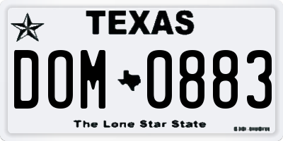 TX license plate DOM0883