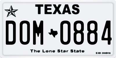 TX license plate DOM0884